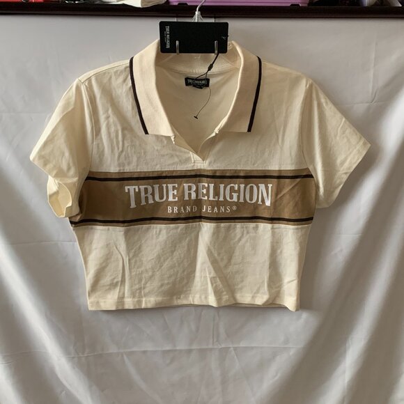 True Religion Tops - TRUE RELIGION Signature Panel Cropped Polo Tee Sz LARGE